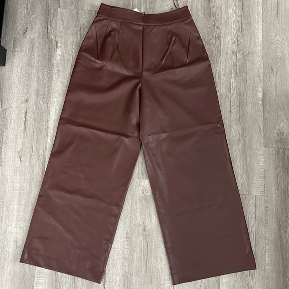 NWT French Connection Crolenda Women’s Faux Leather Trouser Bitter Chocolate - Picture 11 of 13